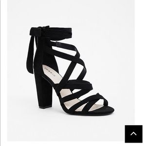 Torrid black strappy heel with ankle bow